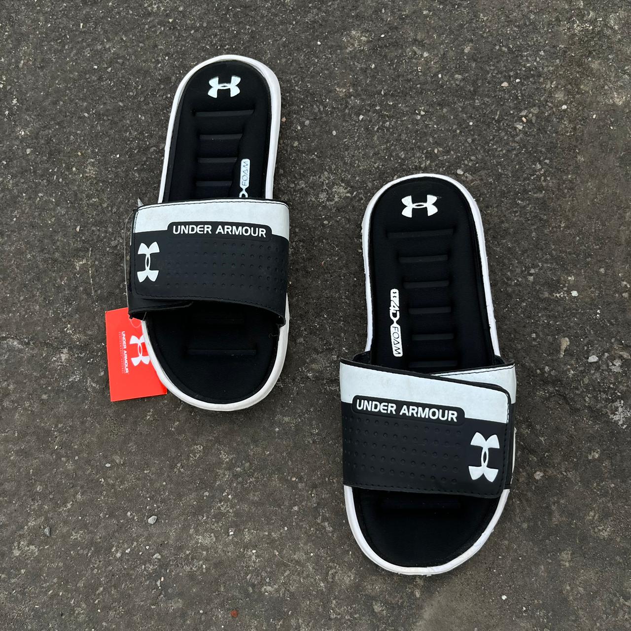 UA-SOFTRIDE-SLIDES-BLACK WHITE