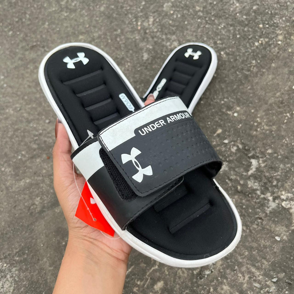UA-SOFTRIDE-SLIDES-BLACK WHITE